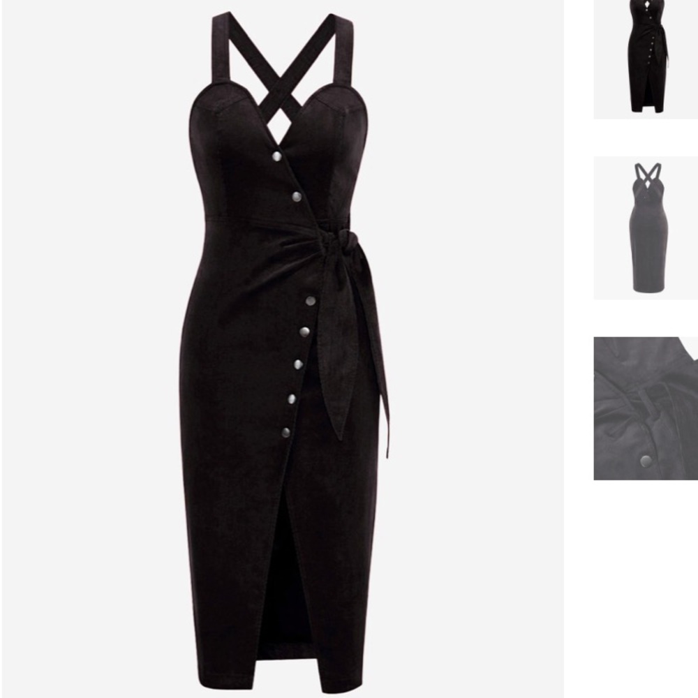 MintLimit black corduroy sleeveless midi dress